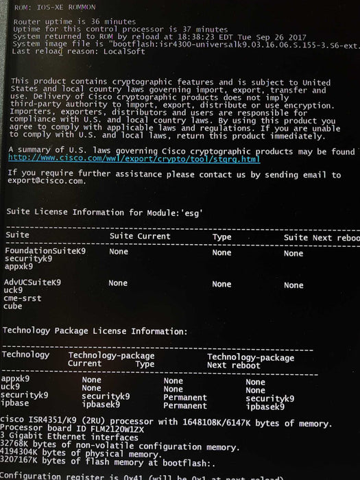 CISCO ISR4351-K9 GIGABIT Integrated Service Router, FACTORY RESET ~