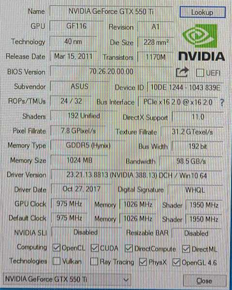 Asus Nvidia Geforce GTX 550 Ti 1GB GDDR5 PCIe Video Graphic Card