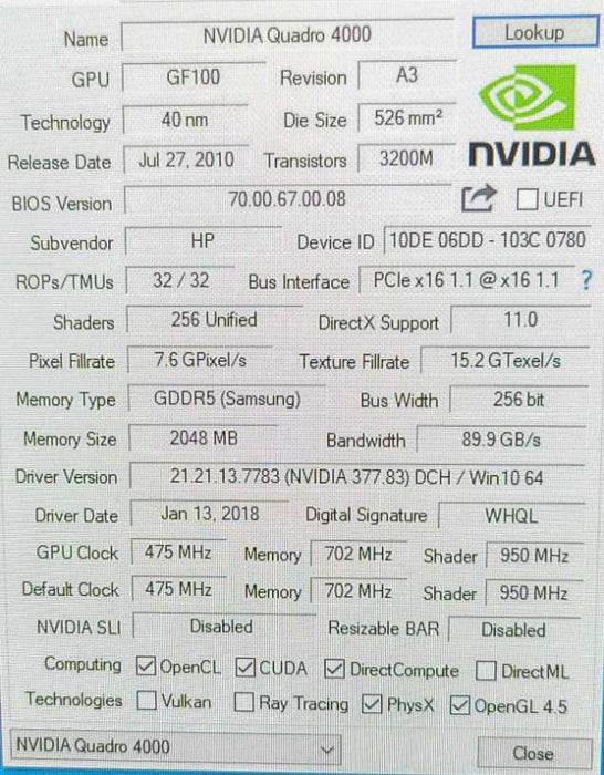 PNY Nvidia Quadro 4000 2GB GDDR5 PCIe Video Graphics Card