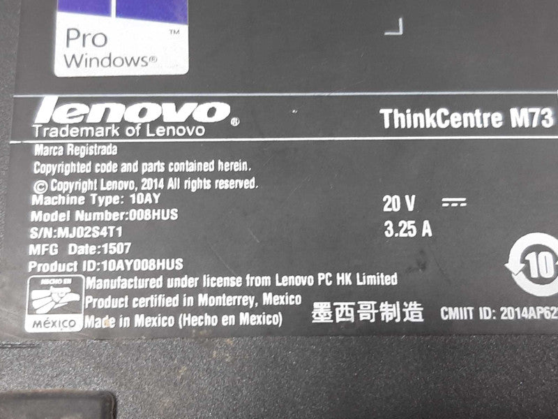 Lenovo ThinkCentre M73 Mini, Core I5-4570T 2.9GHz DC/16GB, No HDDs/Antenna, ~