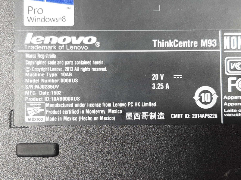 Lenovo ThinkCentre M93p i5-4570T 2.9GHz DC/8GB, NO SSDs/Antenna ~