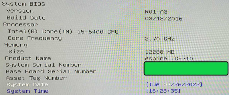 Acer Aspire TC-710 Intel i5-6400 2.7GHz 12GB RAM  $