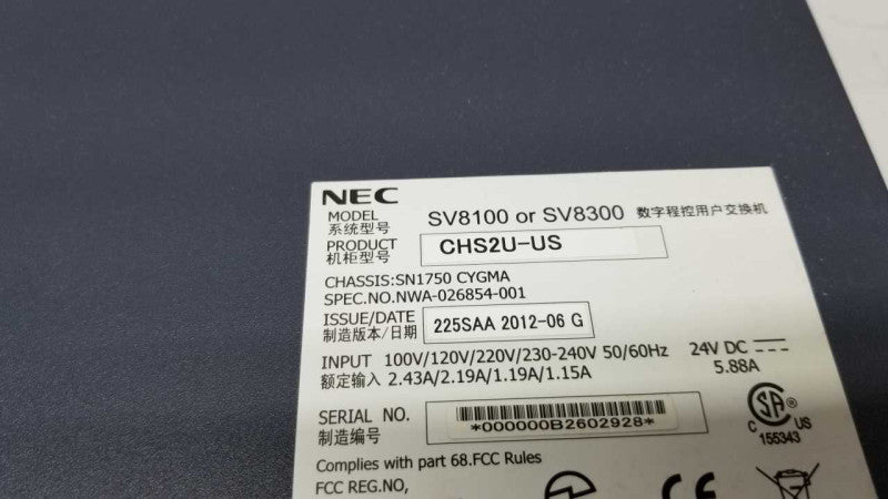 NEC Univerge SV8100 CHS2U-US W/ modules CD-CP00 , CD-4LCA , CD-PRTA , CD-4COTB #