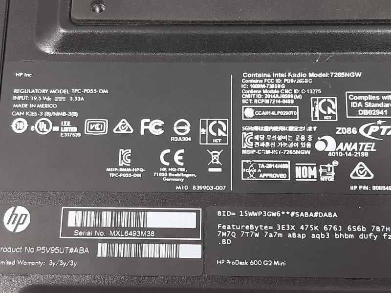 HP ProDesk 600 G2 SFF, i5-6500T 2.5GHz/8GB NO SSDs/ AC Adapter ~