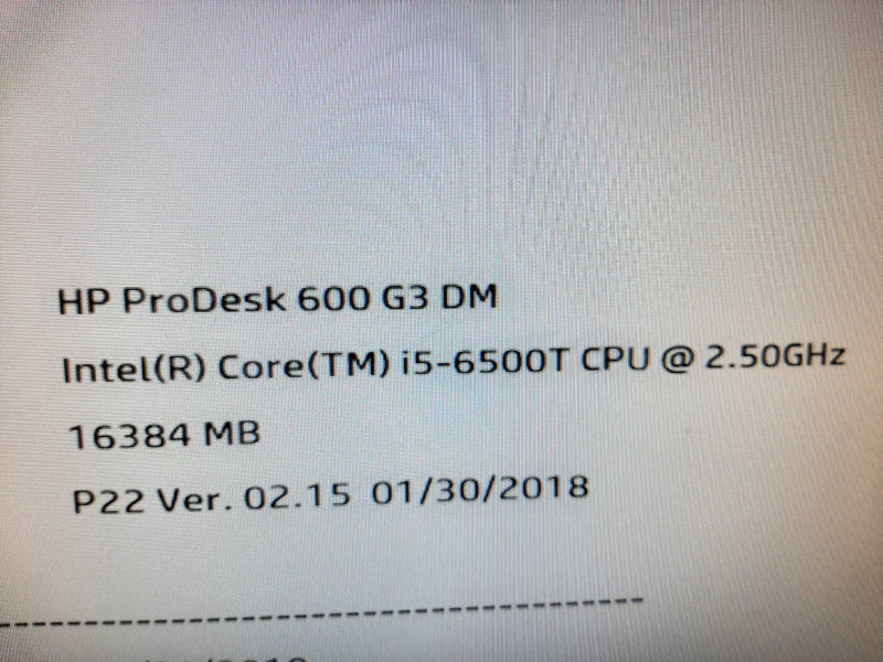 HP ProDesk 600 G3 Mini, Core i5-6500T  2.5GHz/16GB, NO SSDs/AC Adapter ~