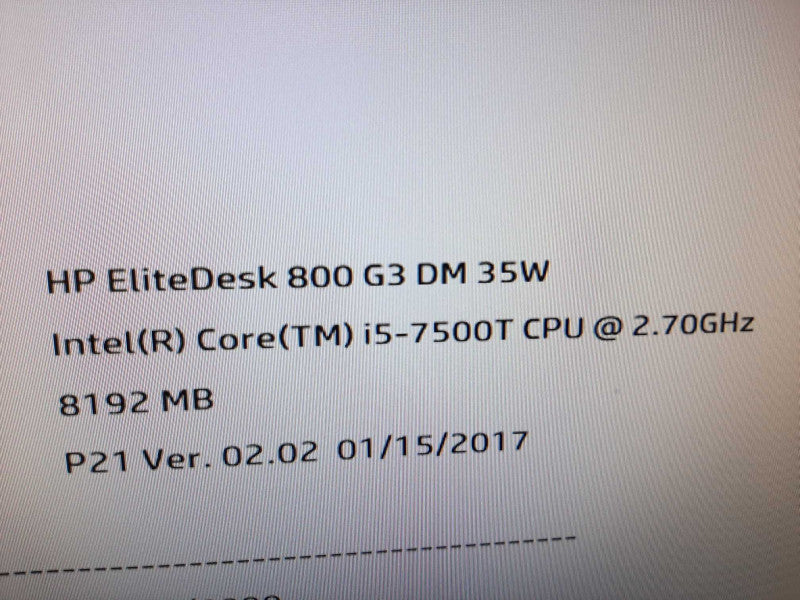 HP EliteDesk 800 G3 DM, i5-7500T 2.7GHz/8GB, NO SSDs/AC Adapter ~