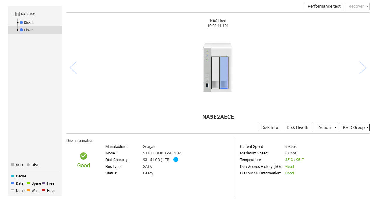 QNAP TS-231, 2 Bay NAS with 2x 1TB HDDs, No Power adapter