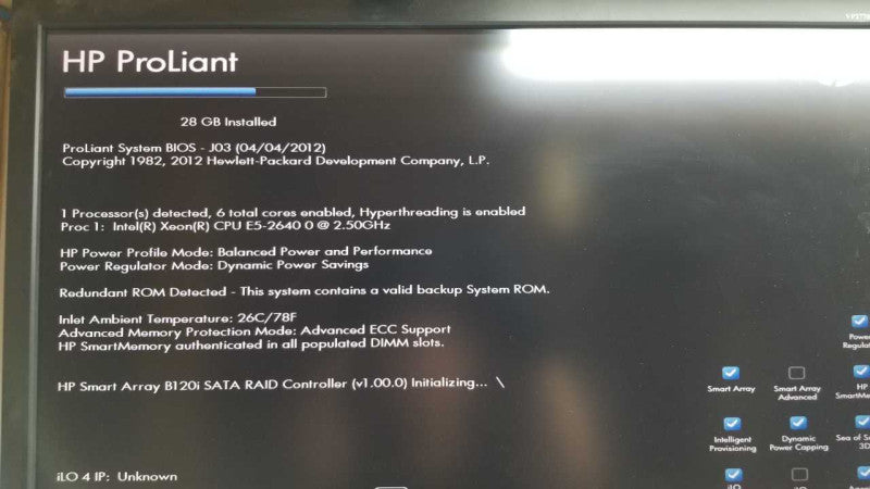 HP Proliant DL160 Gen 8 Xeon E5-2640 @ 2.50ghz / 28gb ram / B120i ctrl #