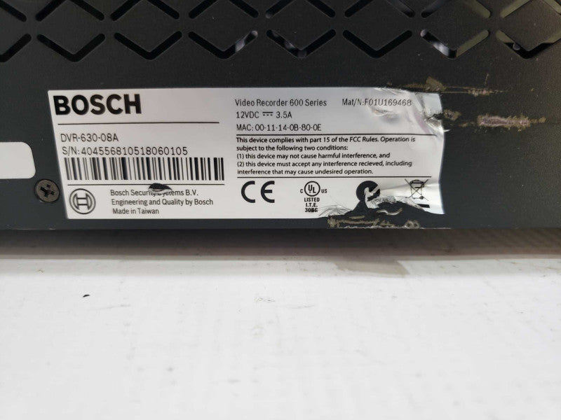Bosch DVR-630-08A Video Recorder 600 Series Digital Video Recorder [