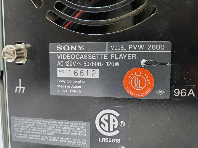 Betacam SP VideoCassette Player PVW-2600 (