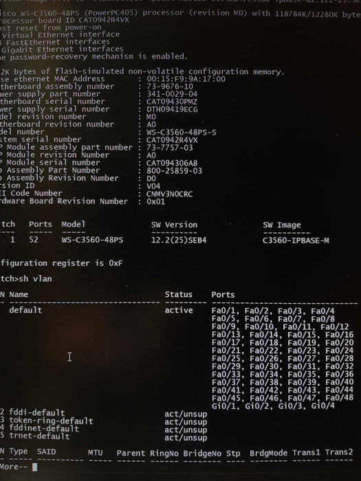 CISCO CATALYST 3560G SERIES POE-48 PORT WS-C3560G-48PS-S, FACTORY RESET ~