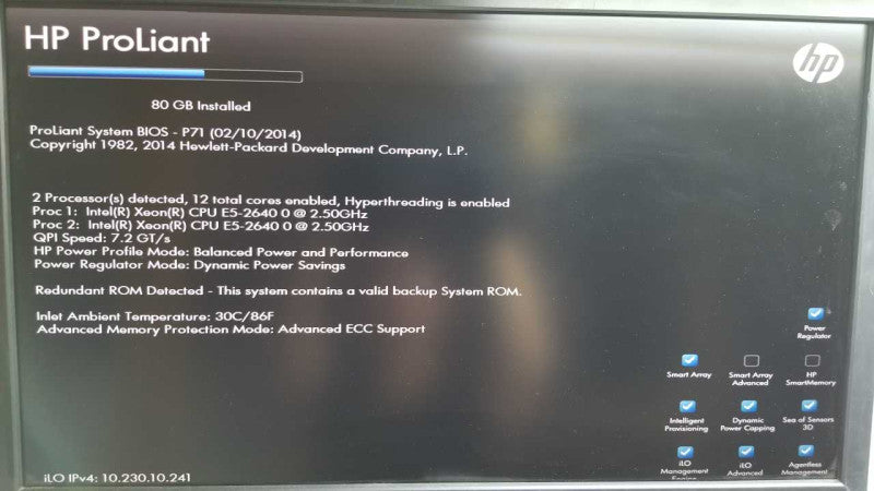HP Proliant DL360p Gen8 2x Xeon E5-2640 @ 2.50ghz / 80gb ram / P420i Ctrl #