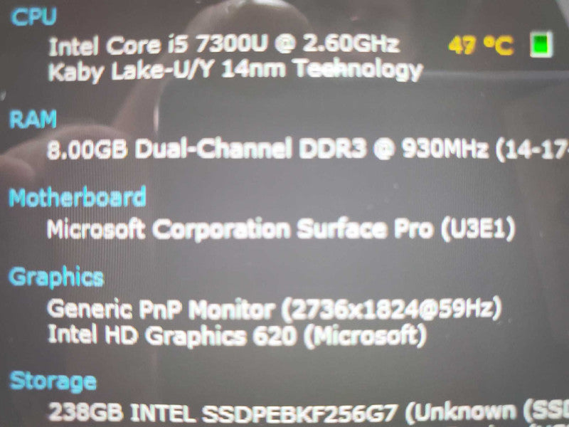 Microsoft Surface Pro 5 Model 1796, i5-7300U 8GB RAM 256GB Storage |