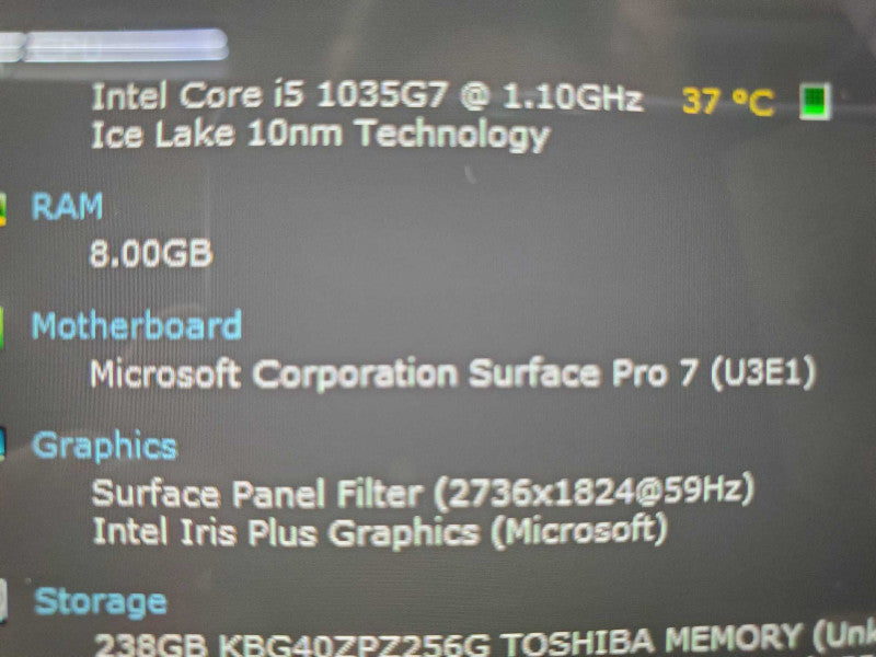 Microsoft Surface Pro 7 Model 1866, i5-1035G4 8GB RAM, 256GB Storage |
