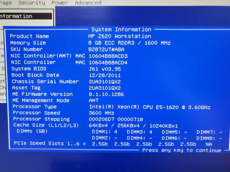 HP Z620 Workstation E5-1620 3.6GHz 8GB DDR3 No HDD |
