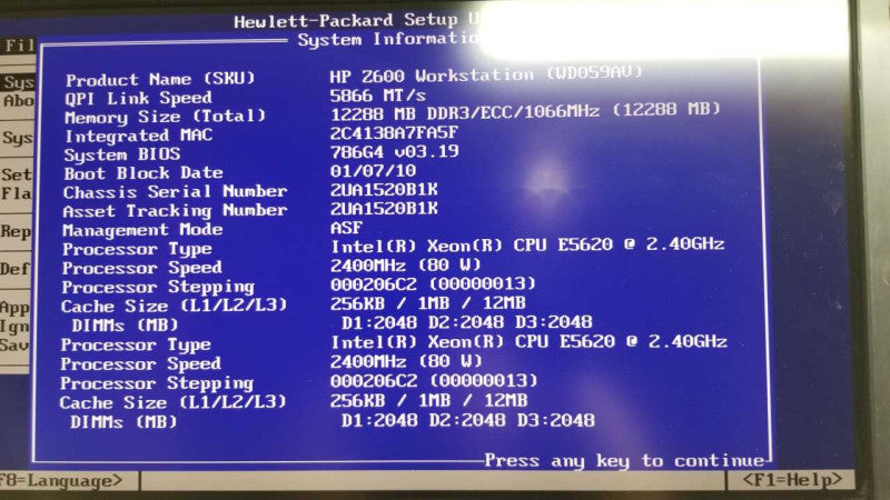HP Z600 workstation 2x Xeon E5620 @ 2.40ghz / 12gb ram / 2x quadro 600 #