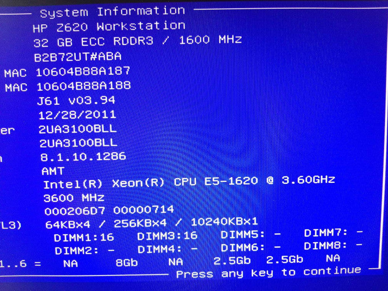 HP Z620 Workstation Xeon E5-1620 3.6GHz/32GB, NO RAID/HDDs/GPU ~
