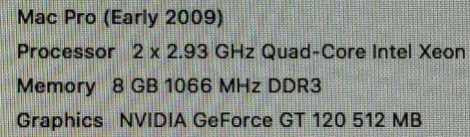 Apple Mac Pro A1289 Early 2009 2x Intel Xeon X5570 2.93GHz 8GB RAM $