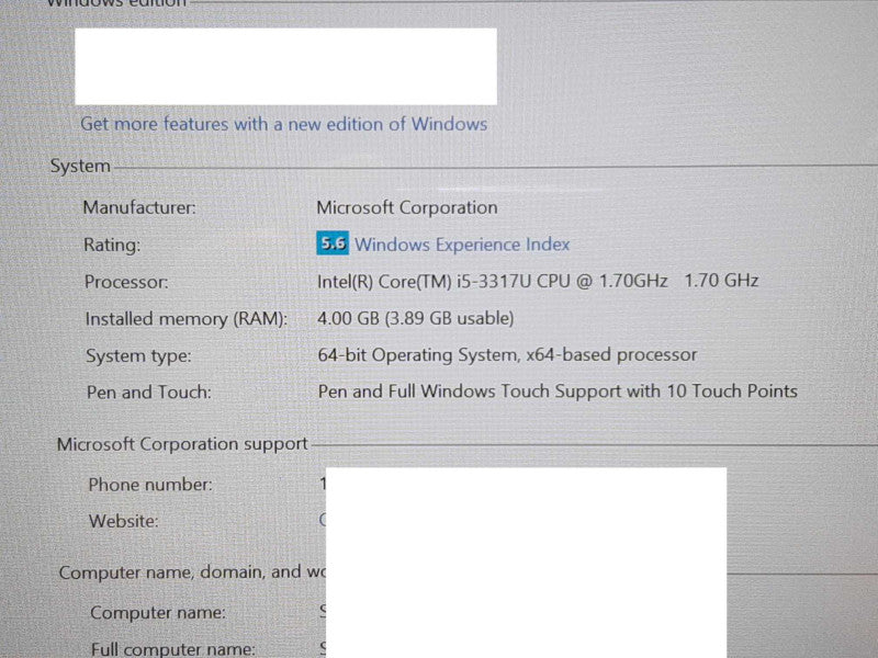 Microsoft Surface Pro i5-3317U @ 1.7GHz 4GB RAM 128GB Flash w/ Keyboard |