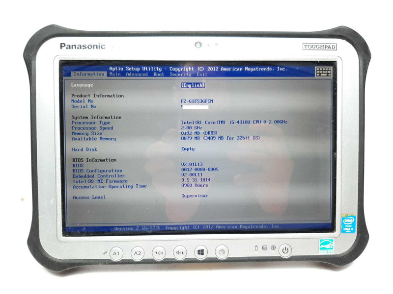 Panasonic ToughPad FZ-G1 i5-431U @ 2GHz 8GB RAM 8960H -NO M.2 SSD |