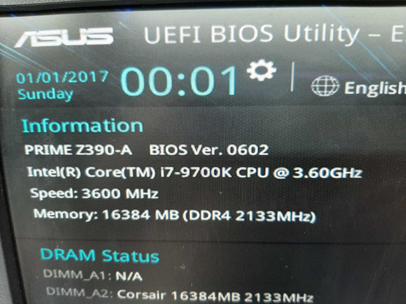 ASUS Prime Z390-A Motherboard LGA1151, Intel Core i7-9700K 3.6 GHz 8C/16GB, ~