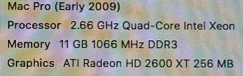 Apple Mac Pro A1289 Early 2009 Intel Xeon W3520 2.66GHz 11GB RAM $
