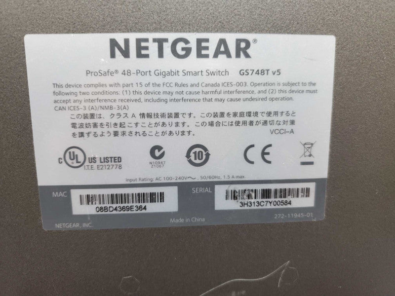 NETGEAR ProSafe GS748T v5 48 Port Gigabit Ethernet Smart Switch )
