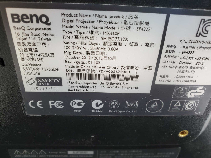 Benq EP4227 MX660p Digital Projector HDMI/VGA/Video/S-Video, 1150H used  )