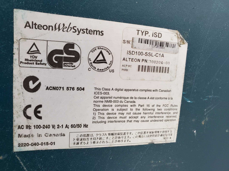 Nortel/Alteon Systems iSD100-SSL-C1A Network iSD SSL Accelerator (