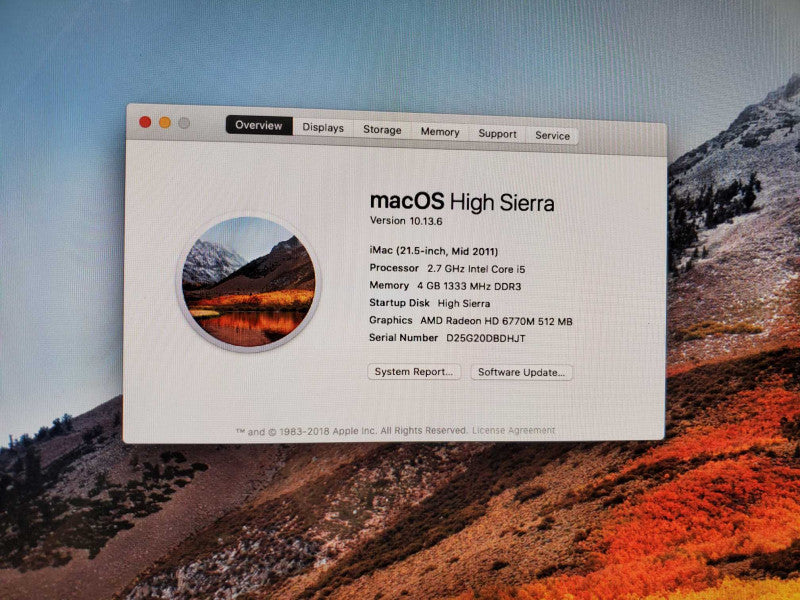 Apple iMac 21.5\\" Mid-2011 A1311 i5-2500S @2.7GHz 4GB 1TB HDD HD 6770M )