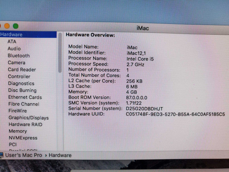 Apple iMac 21.5\\" Mid-2011 A1311 i5-2500S @2.7GHz 4GB 1TB HDD HD 6770M )