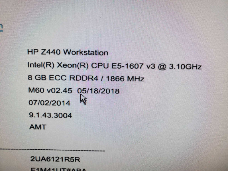 HP Z440 Workstation E5-1607 v3 3.10GHz 8GB DDR4 No HDD |