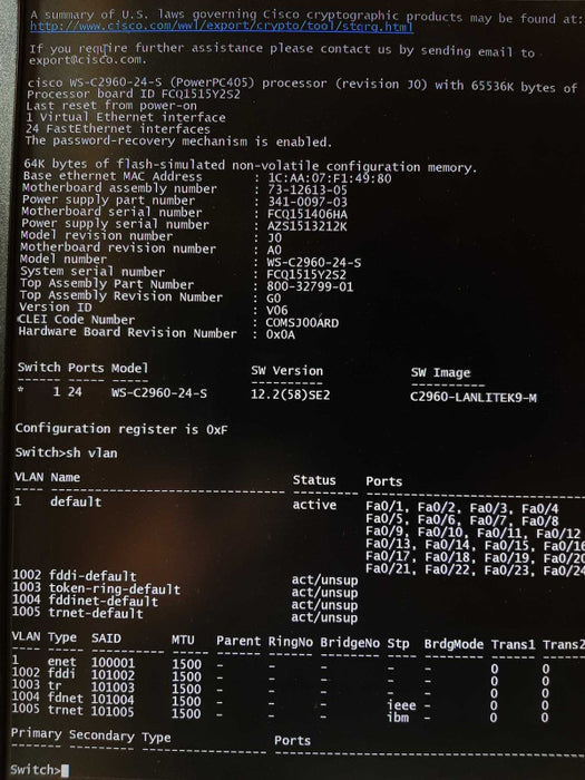 Cisco Catalyst 2960 SI Series WS-C2960-24-S 24-Port Switch, FACTORY RESET ~