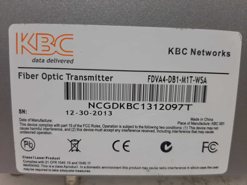 KBC FIBER OPTIC TRANSMITTER FDVA4-M1T-WSA / RECEIVER FDVA4-M1R-WSA  ~