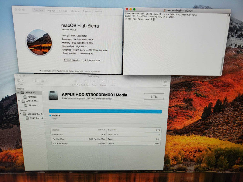 iMac Late 2013 Core i5-4670 @ 3.4 GHz 8GB 3TB HDD 128 SSD (