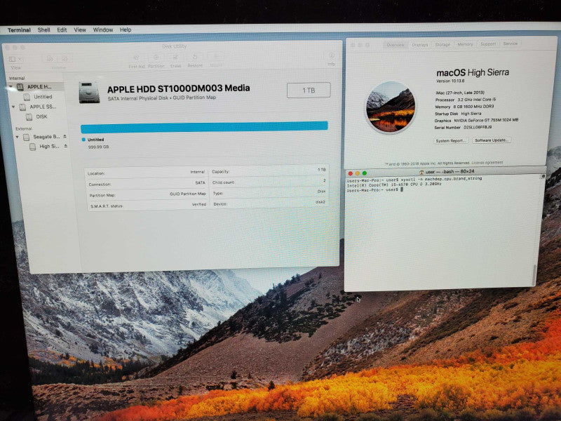 iMac Late 2013 Core i5-4570 @ 3.2 GHz 8GB 1TB HDD 120 SSD w/ Mouse & Keyboard (