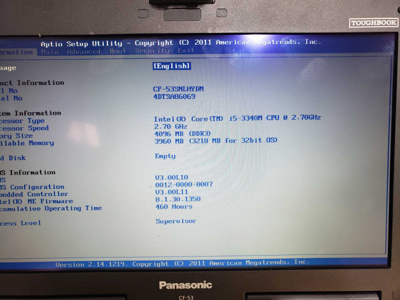 Panasonic Toughbook CF-53 Rugged Laptop Core i5-3340M@2.7GHz 4GB DDR3 READ [