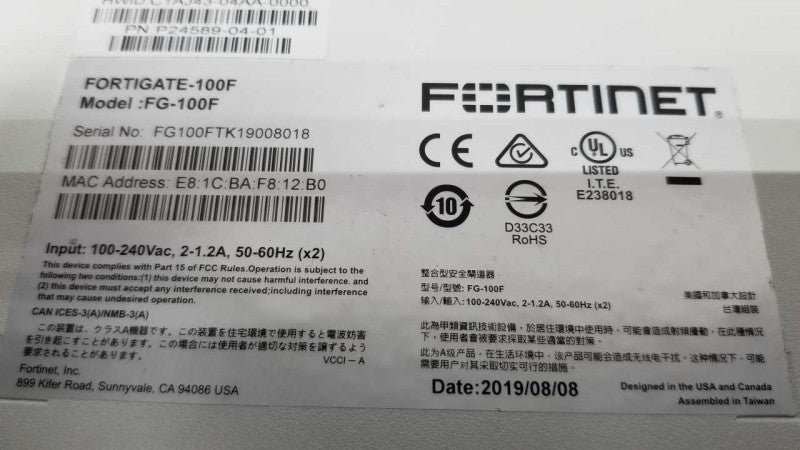 Fortinet Fortigate-100F FG-100F  / see notes #