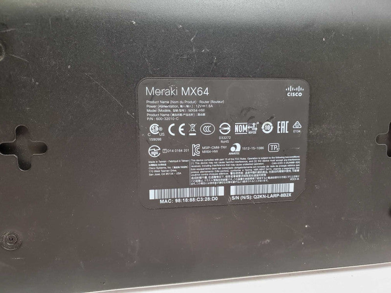 Cisco Meraki MX64 Access Point MX64-HW Claimed for Part )
