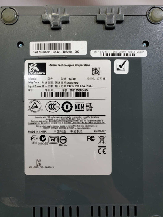Zebra Model GK420t  USB/Ethernet Thermal Label Printer )