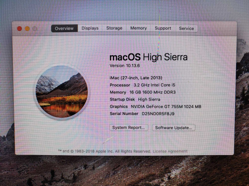 Apple 27\\" iMac A1419 L.2013 Core i5-4570 @3.2Ghz 16GB 1TB HDD,121 SSD GT 755M )