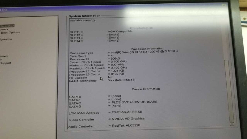 Dell precision T1700 Xeon E3-1220 V3 @ 3.10ghz / 8gb ram / see notes #
