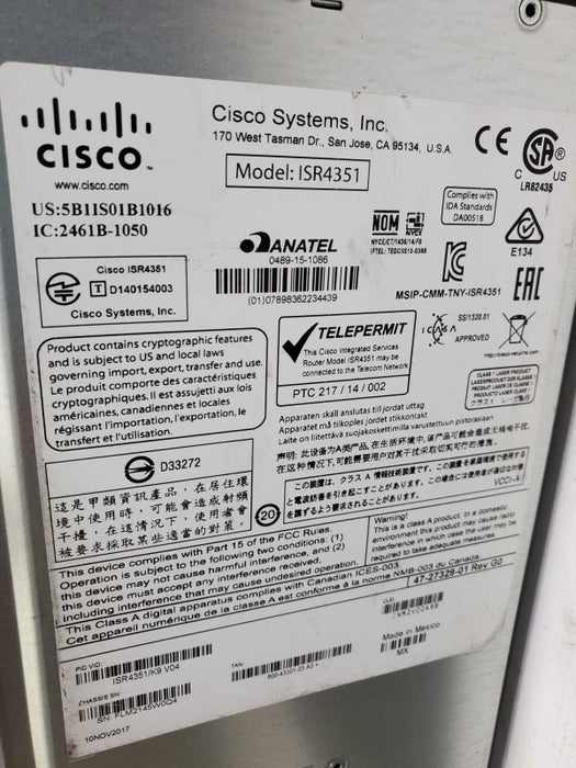 Cisco 4300 Series ISR4351/K9 V02 Integrated Service Router )