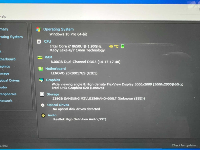 Lenovo X1 Tablet Gen 3 with i7-8650U 8GB RAN & 256GB SSD Storage  -