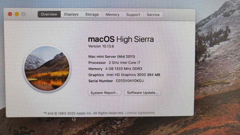 Apple Mac Mini Mid-2011/Server, Core I7-2635QM 2GHz, 4GB RAM, No HDD _