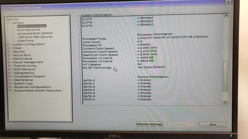 Dell Precision 5820 Xeon W-2102 2.9Ghz, 8 GB DDR4, 2x HDD Trays, No GPU _
