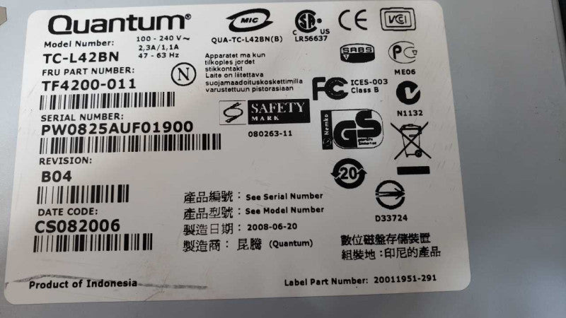 Quantum TC-L42BN TF4200-011 Ultrium LTO4 External SAS Tape Drive _