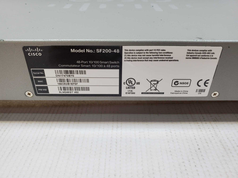 Cisco Small Business SF200-48P 48-Port 10/100 PoE Smart Switch Rack Ears Teste (
