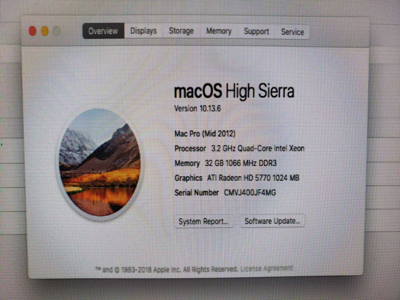 Apple Mac Pro Mid 2012 Xeon Quad Core 3.2GHz 32GB DDR3 RadeonHD 5770 READ [