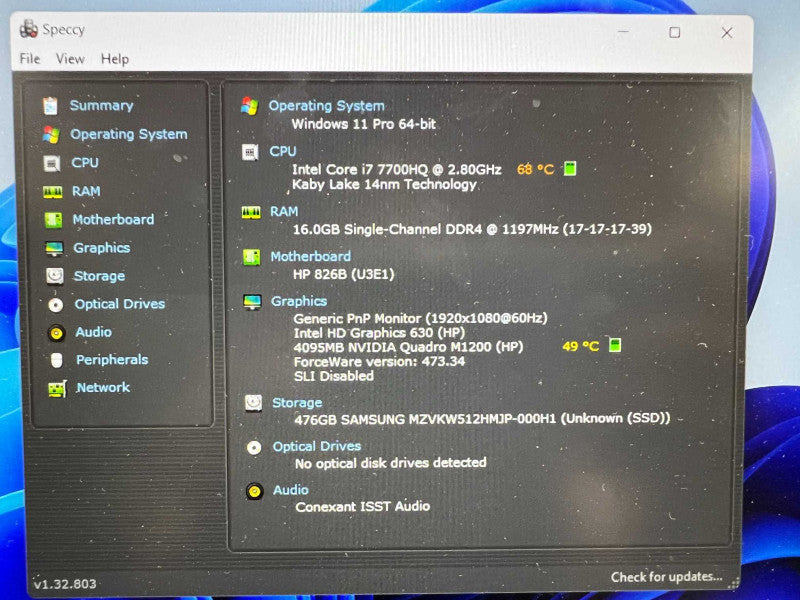 HP Zbook Stodio G4 with i7-7700HQ 16GB RAM & 512GB NVME SSD -